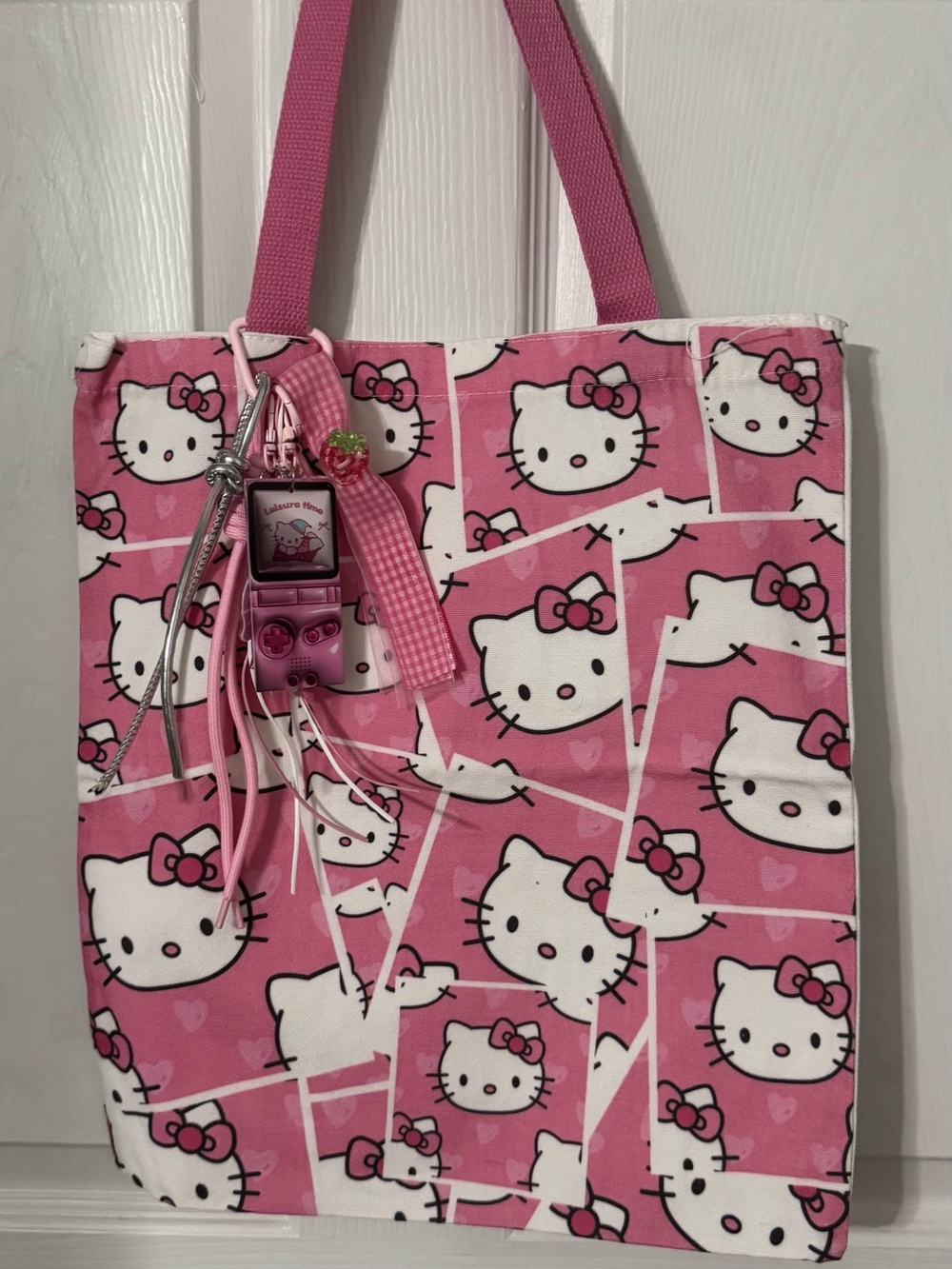 Hello Kitty Pink Canvas Tote Bag with Bag Charm